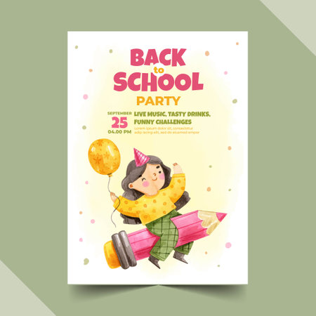 watercolor back school party poster template vector design illustrationのイラスト素材