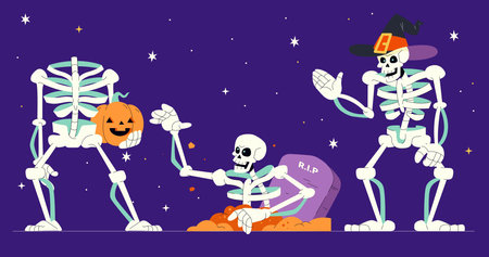 hand drawn flat halloween skeletons collection vector design illustrationのイラスト素材