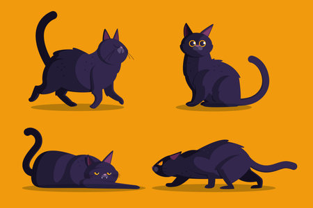 flat halloween black cats collection vector design illustrationのイラスト素材