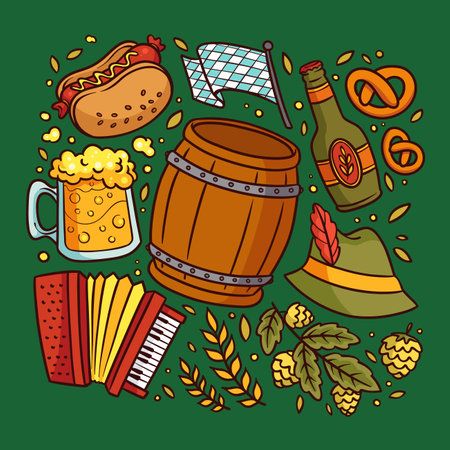 hand drawn beer festival elements collection vector design illustrationのイラスト素材