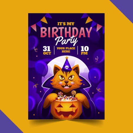 gradient halloween birthday invitation template vector design illustrationのイラスト素材