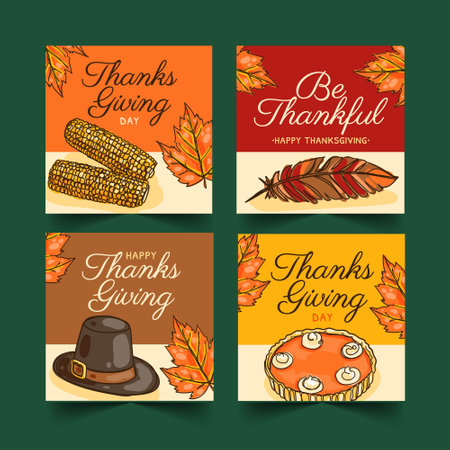 hand drawn thanksgiving banners collection vector design illustrationのイラスト素材