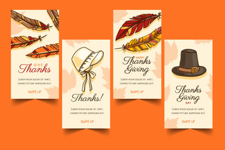 hand drawn thanksgiving banners collection vector design illustrationのイラスト素材