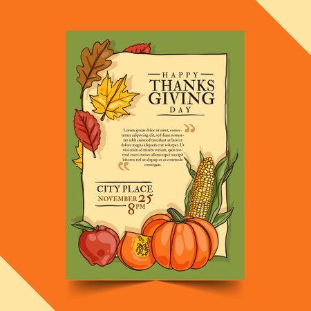 hand drawn thanksgiving vertical poster template vector design illustrationのイラスト素材