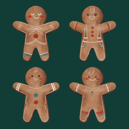 watercolor gingerbread man cookies collection vector design illustrationのイラスト素材