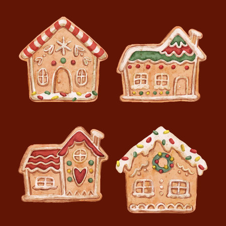 watercolor gingerbread houses collection vector design illustrationのイラスト素材