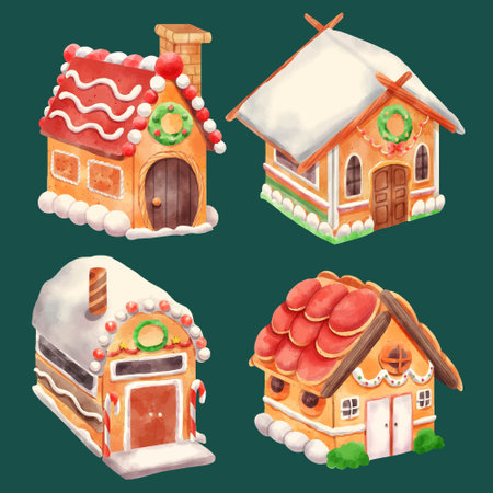 watercolor gingerbread houses collection vector design illustrationのイラスト素材