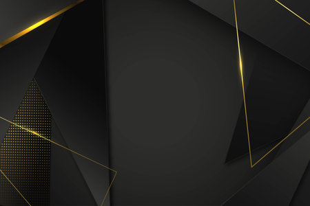 Luxury black overlap layers background with gold line effect. Realistic halftone dots on textured dark backgroundのイラスト素材