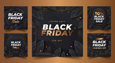realistic black friday banners collection vector design illustrationのイラスト素材