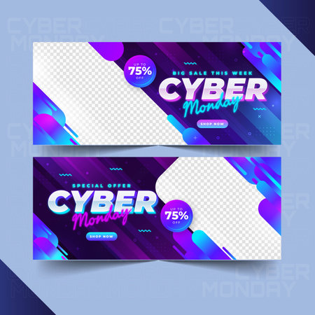 gradient futuristic cyber monday horizontal banners set vector design illustrationのイラスト素材