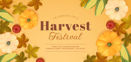 realistic harvest festival horizontal banner template vector design illustrationのイラスト素材