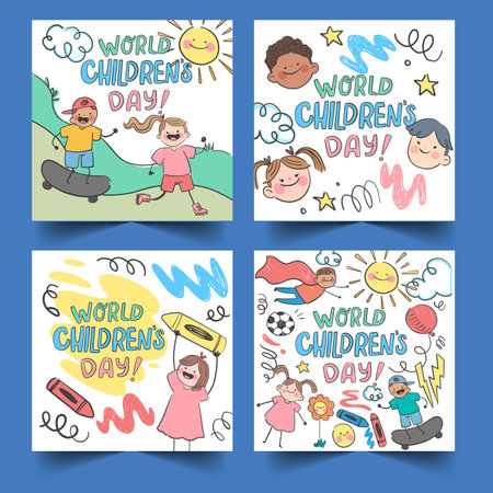 hand drawn world children s day banners collection vector design illustrationのイラスト素材