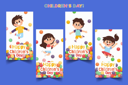 hand drawn flat world children s day banners collection vector design illustrationのイラスト素材