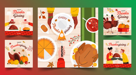 hand drawn flat thanksgiving banners collection vector design illustrationのイラスト素材