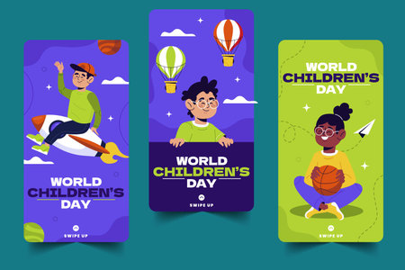 hand drawn flat world children s day banners collection vector design illustrationのイラスト素材