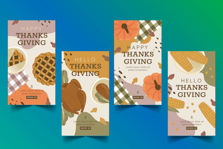 hand drawn flat thanksgiving banners collection vector design illustrationのイラスト素材
