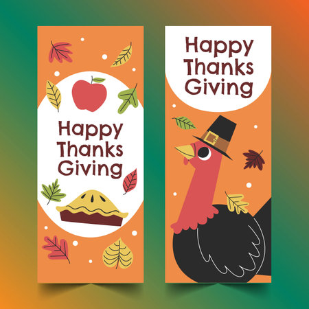 hand drawn flat thanksgiving vertical banners set vector design illustrationのイラスト素材