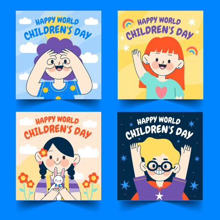 hand drawn flat world children s day banners collection vector design illustrationのイラスト素材