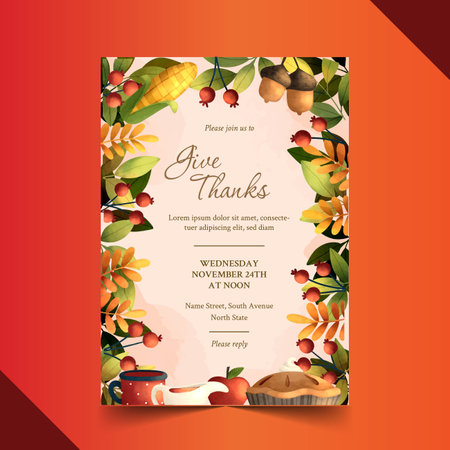 watercolor thanksgiving invitation template vector design illustrationのイラスト素材