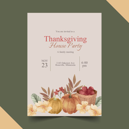 watercolor thanksgiving invitation template vector design illustrationのイラスト素材