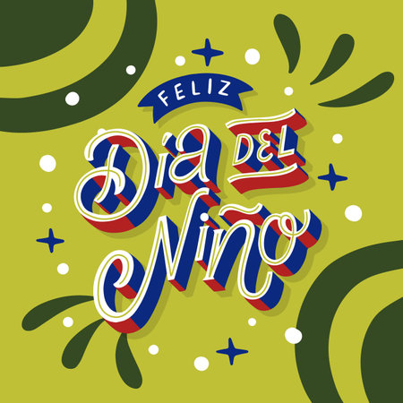 flat children s day lettering spanish vector design illustrationのイラスト素材