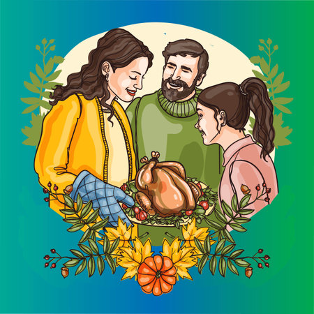 hand drawn people celebrating thanksgiving vector design illustrationのイラスト素材