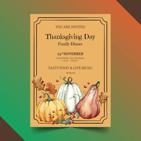 watercolor thanksgiving invitation template vector design illustrationのイラスト素材