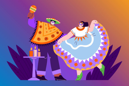 hand drawn flat dia de muertos vector design illustrationのイラスト素材