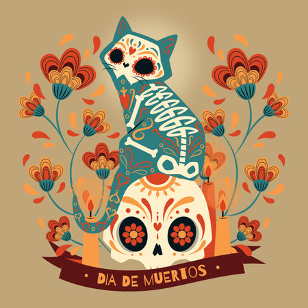 hand drawn flat dia de muertos vector design illustrationのイラスト素材