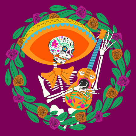 hand drawn dia de muertos vector design illustrationのイラスト素材