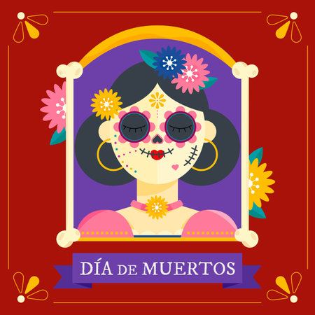 hand drawn flat dia de muertos vector design illustrationのイラスト素材