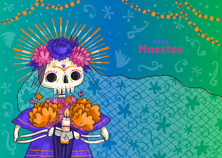 hand drawn dia de muertos background vector design illustrationのイラスト素材