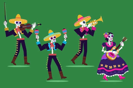 flat dia de muertos character elements collection vector design illustrationのイラスト素材