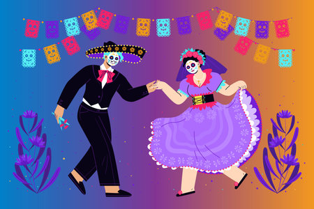 flat dia de muertos vector design illustrationのイラスト素材