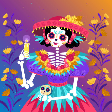 flat dia de muertos vector design illustrationのイラスト素材