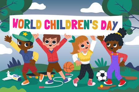 flat world children s day background vector design illustrationのイラスト素材