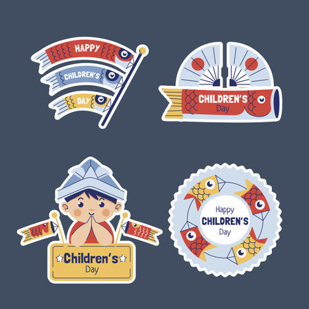 flat children's day labels collection vector design illustrationのイラスト素材