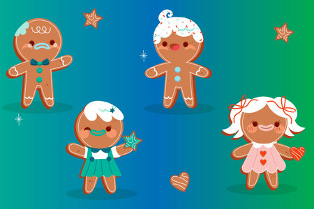 hand drawn flat gingerbread man cookies collection vector design illustrationのイラスト素材