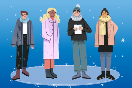hand drawn flat winter people collection vector design illustrationのイラスト素材
