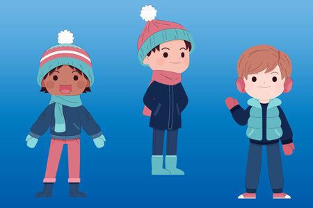 hand drawn flat winter people collection vector design illustrationのイラスト素材