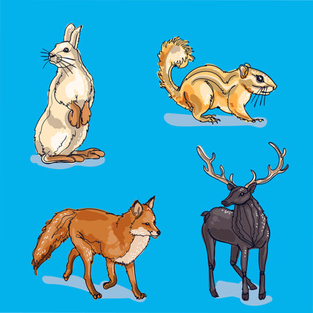 hand drawn flat winter animals collection vector design illustrationのイラスト素材