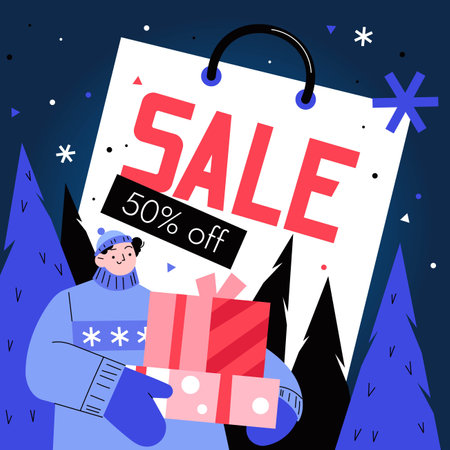 hand drawn flat winter sale banner vector design illustrationのイラスト素材