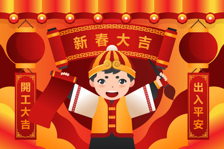 flat chinese new year spring couplet vector design illustrationのイラスト素材