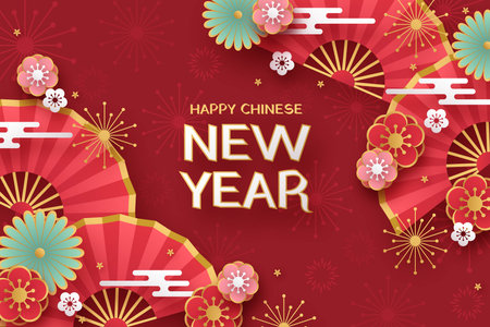 paper style chinese new year background vector design illustrationのイラスト素材