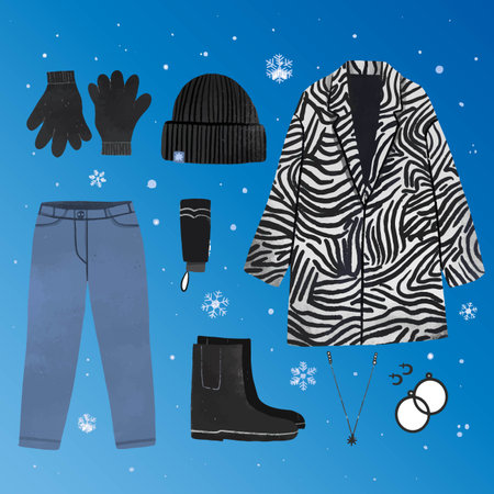 hand drawn winter clothes essentials collection vector design illustrationのイラスト素材