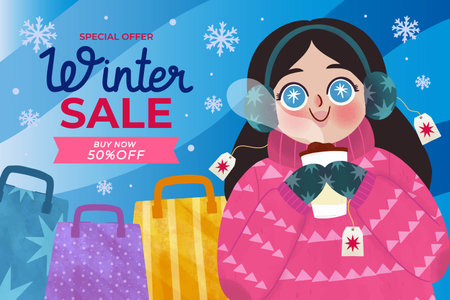 hand drawn flat winter sale banner vector design illustrationのイラスト素材