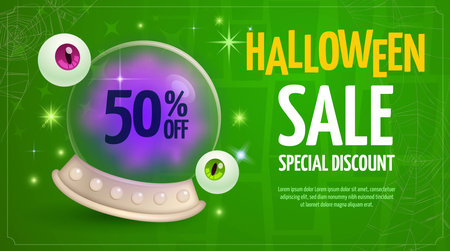 realistic horizontal sale banner template halloween season design vector illustrationのイラスト素材