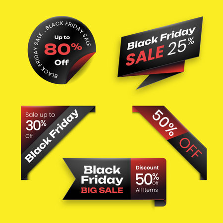 realistic black friday tag banner set design vector illustrationのイラスト素材
