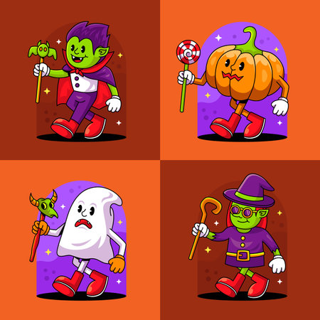 hand drawn characters halloween season design vector illustrationのイラスト素材