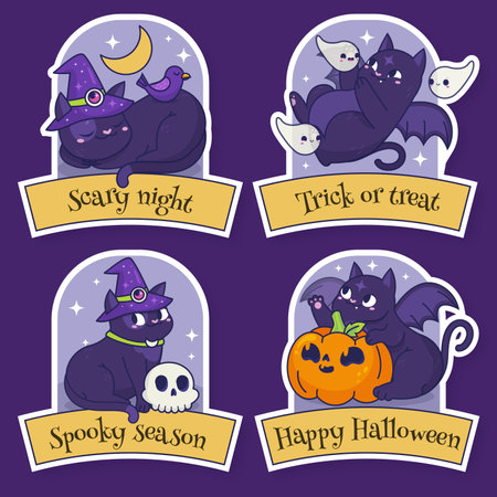 hand drawn labels collection halloween season design vector illustrationのイラスト素材